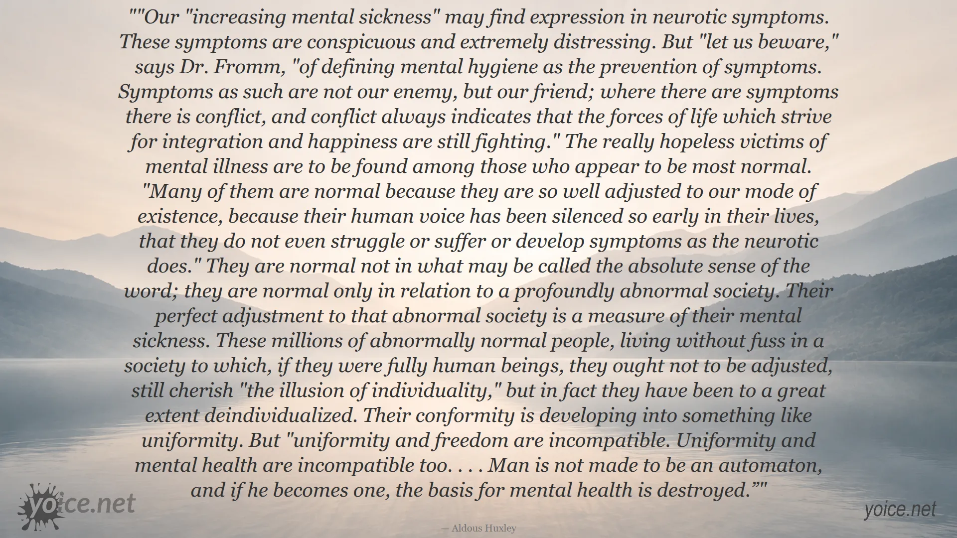Aldous Huxley quote about mental health, normality, and society