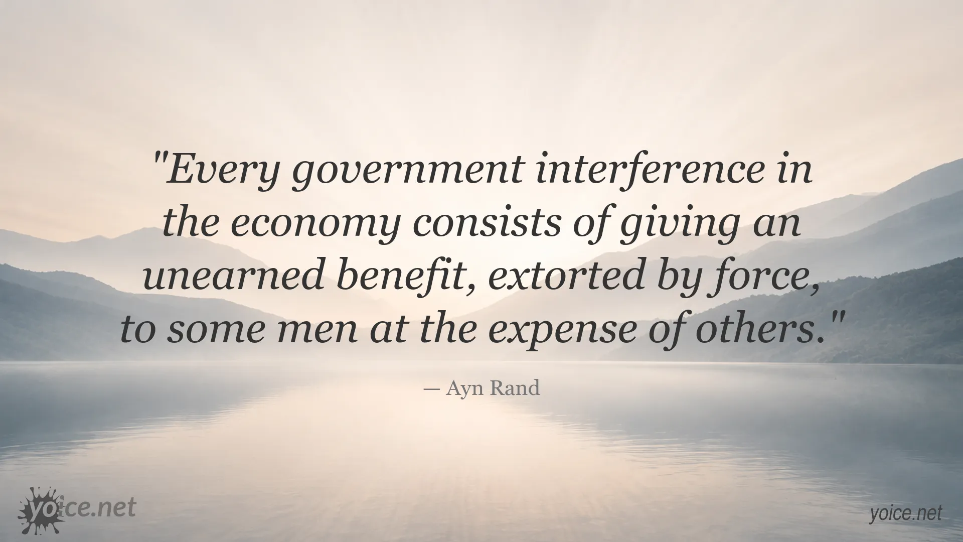 Quote image featuring Ayn Rand on government intervention in the economy