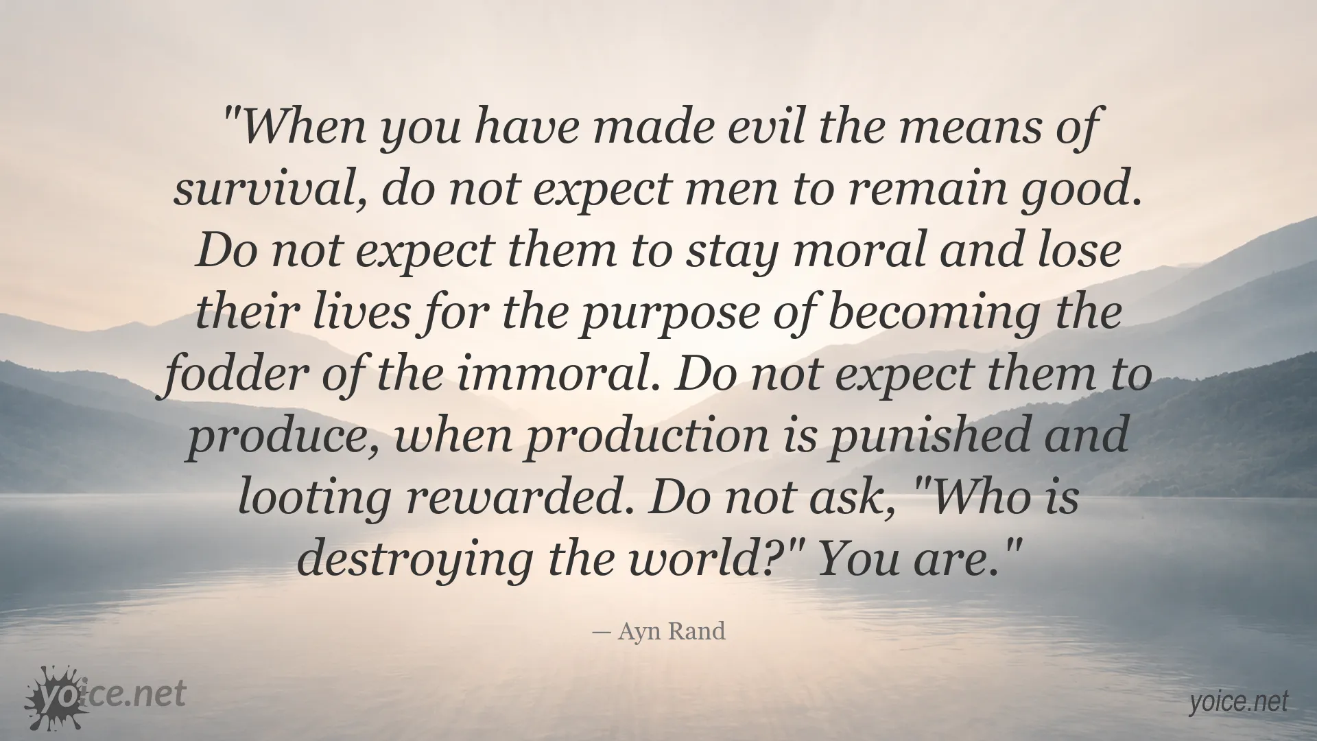 Quote image featuring Ayn Rand's perspective on morality and responsibility