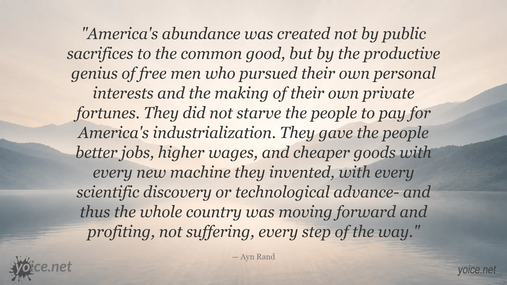 Ayn Rand quote image about prosperity, progress, and free enterprise