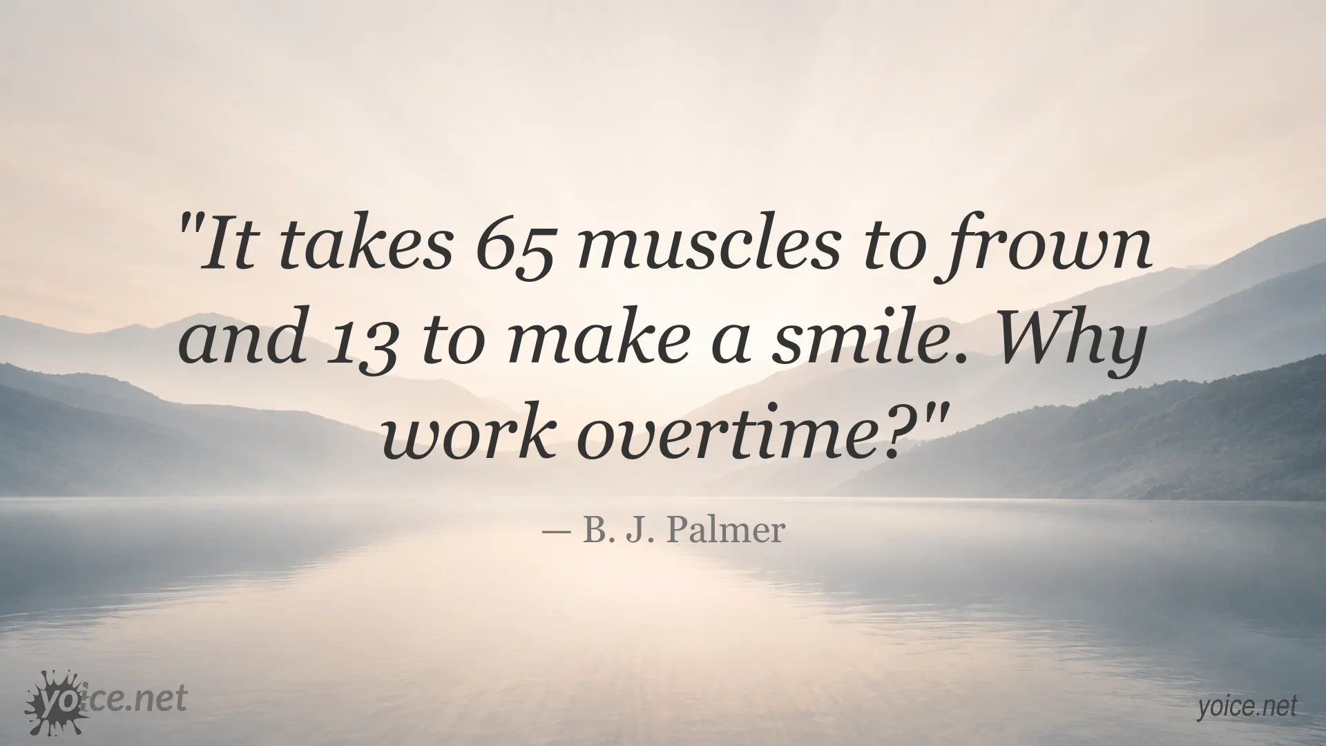 Inspirational quote image attributed to B. J. Palmer about smiling and frowning