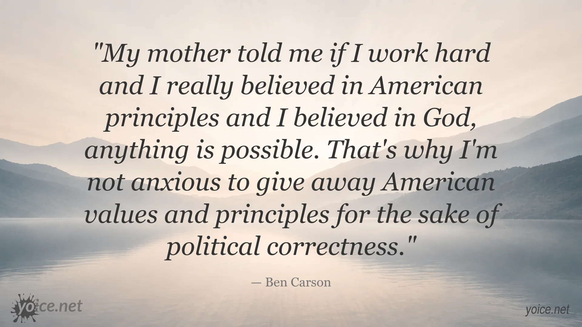 Quote image featuring Ben Carson on American values, faith, and hard work