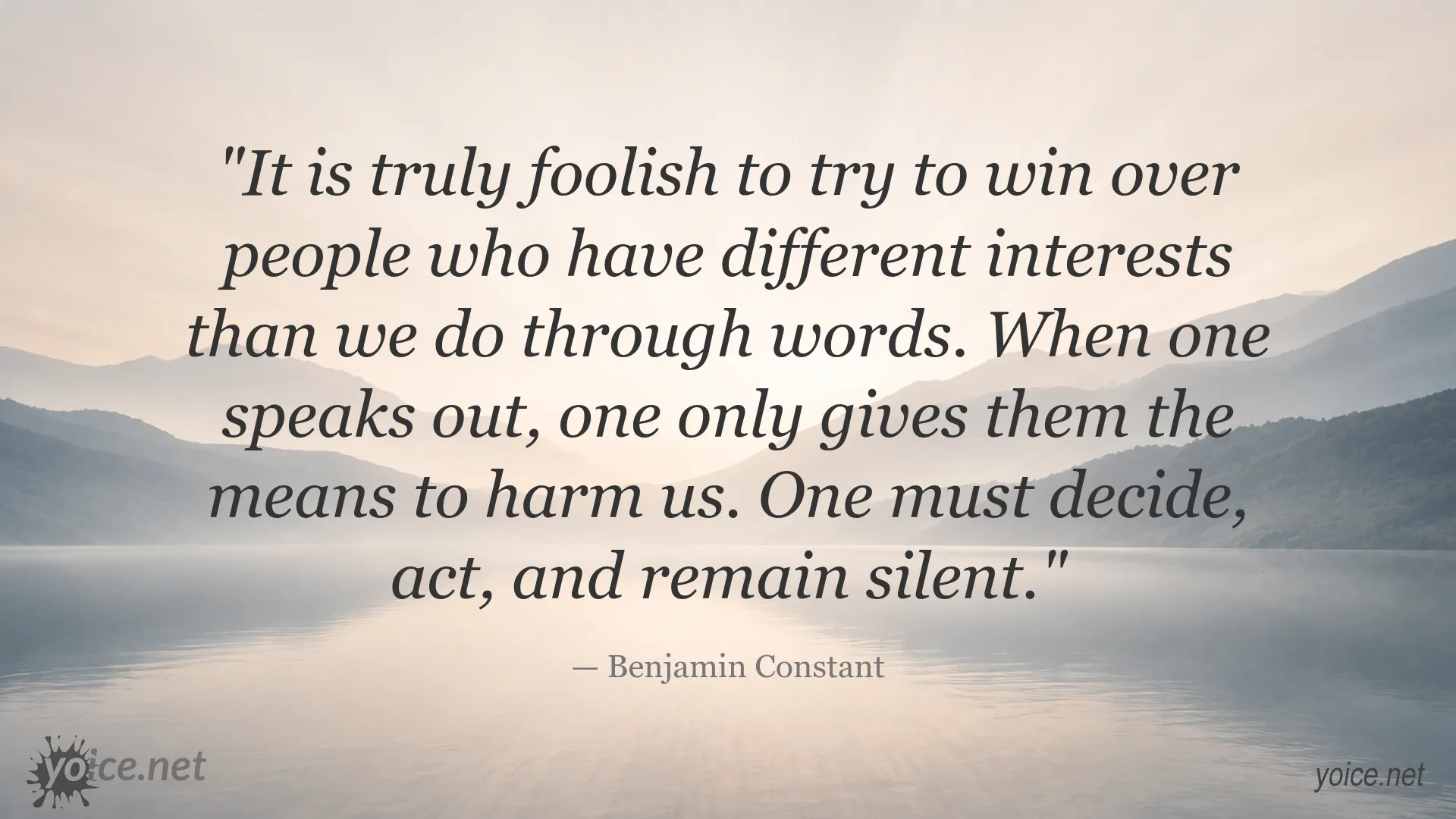 Quote image featuring Benjamin Constant on conflict, strategy, and decisive action