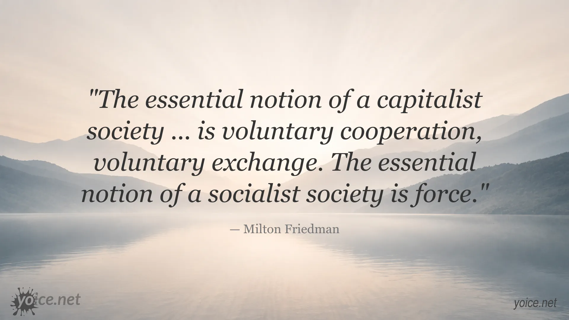Milton Friedman quote about capitalism, socialism, voluntary exchange, and force