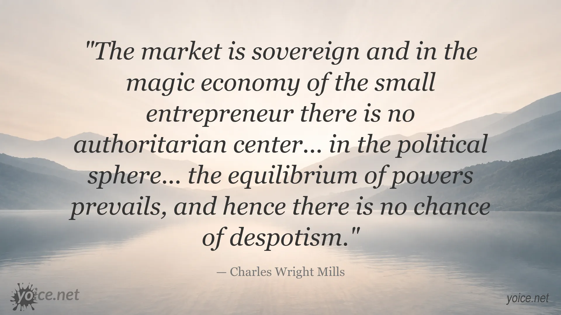 Quote image featuring Charles Wright Mills on the relationship between market sovereignty and political power