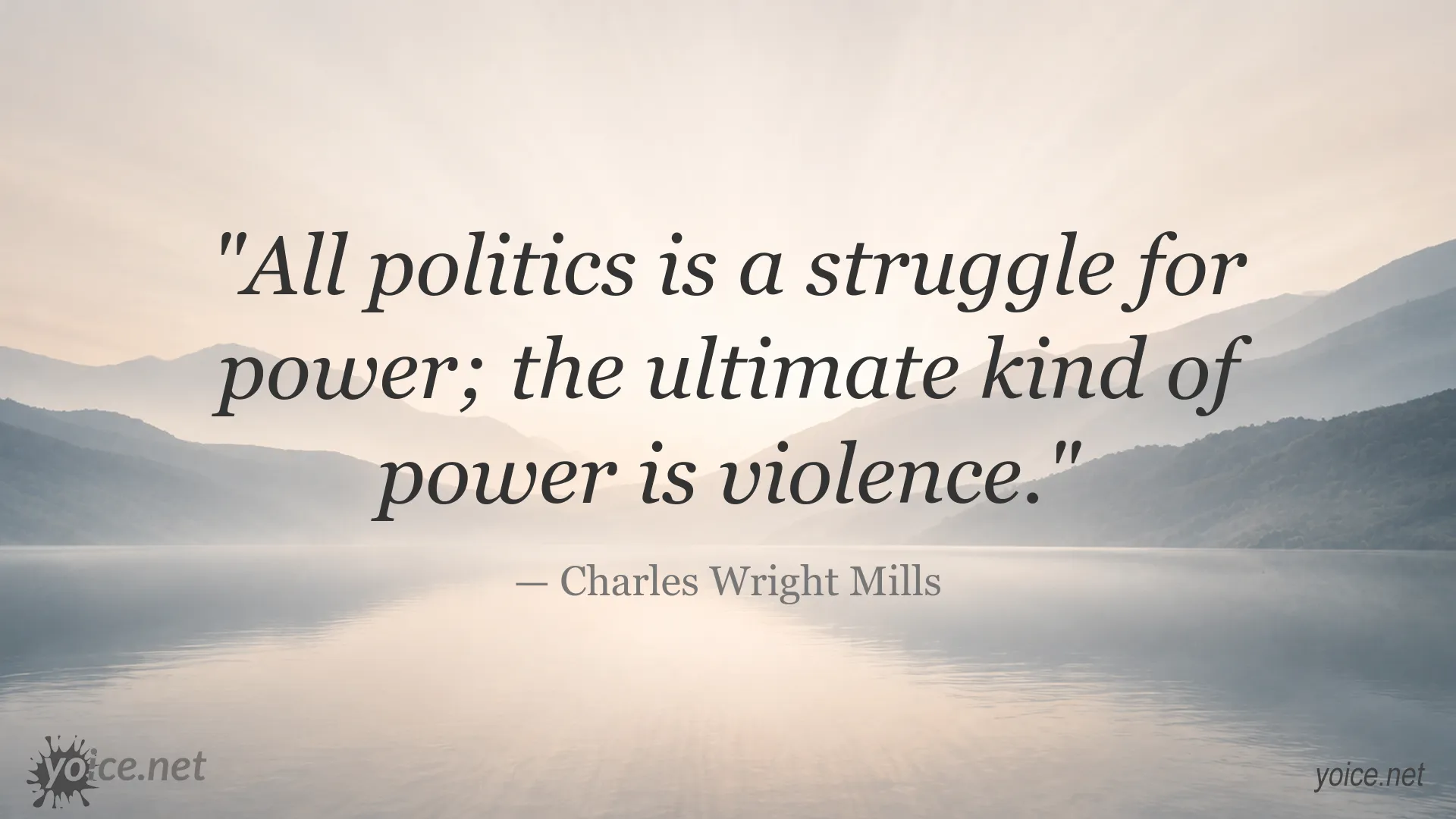 Quote image featuring Charles Wright Mills on politics, power, and violence