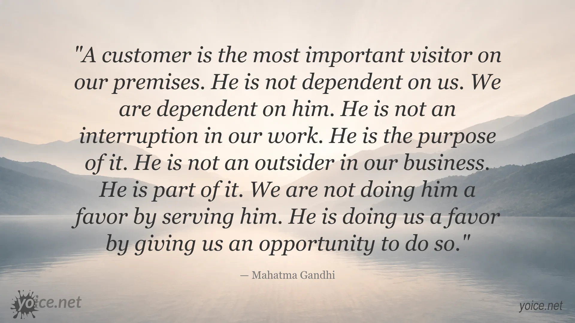 Customer focus quote by Mahatma Gandhi about the importance of serving customers