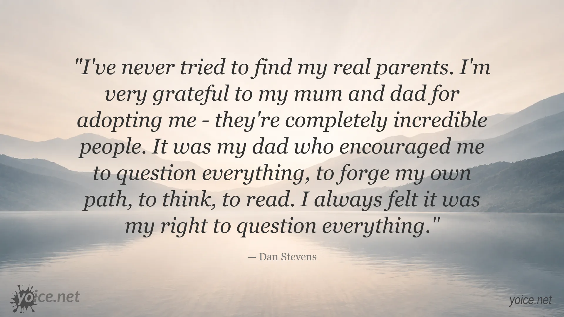 Dan Stevens quote about adoption, gratitude, and questioning everything