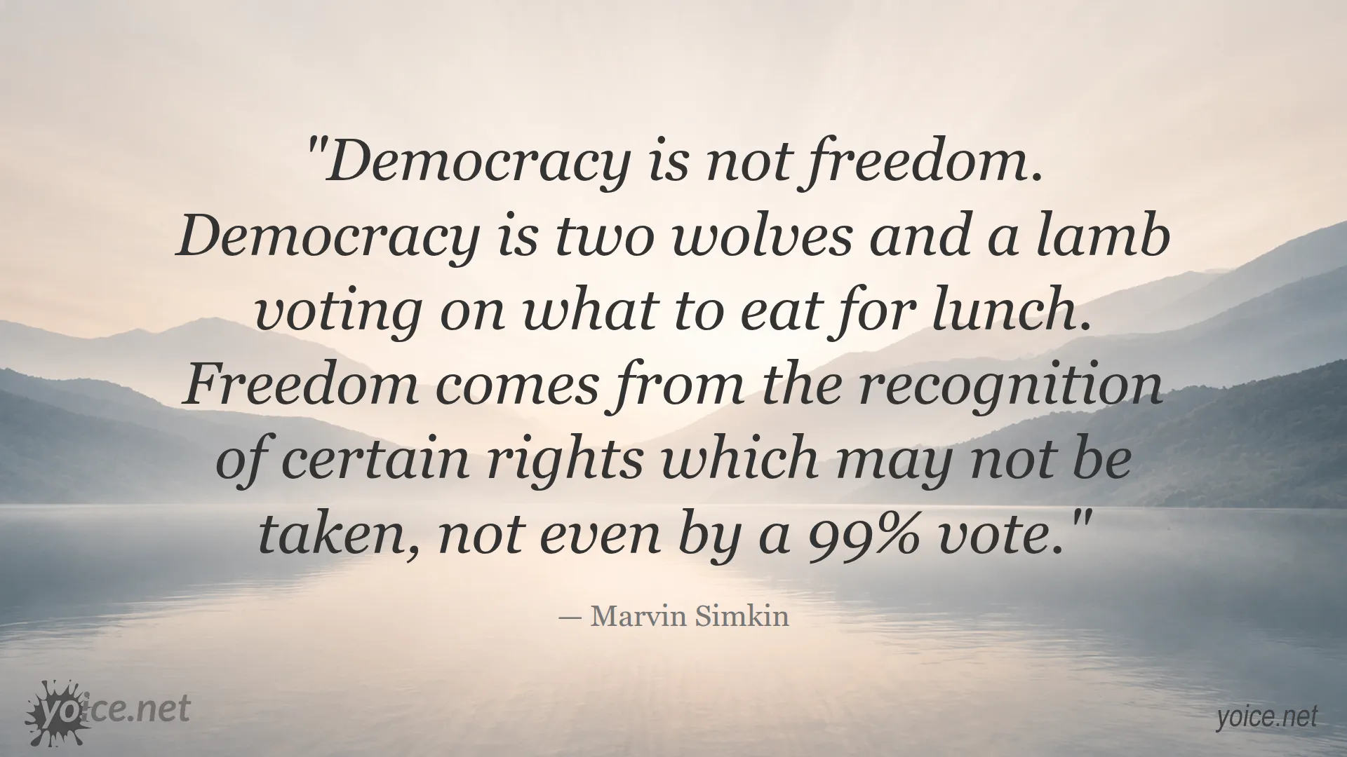 Quote by Marvin Simkin about democracy and freedom clarifying the difference between majority vote and rights