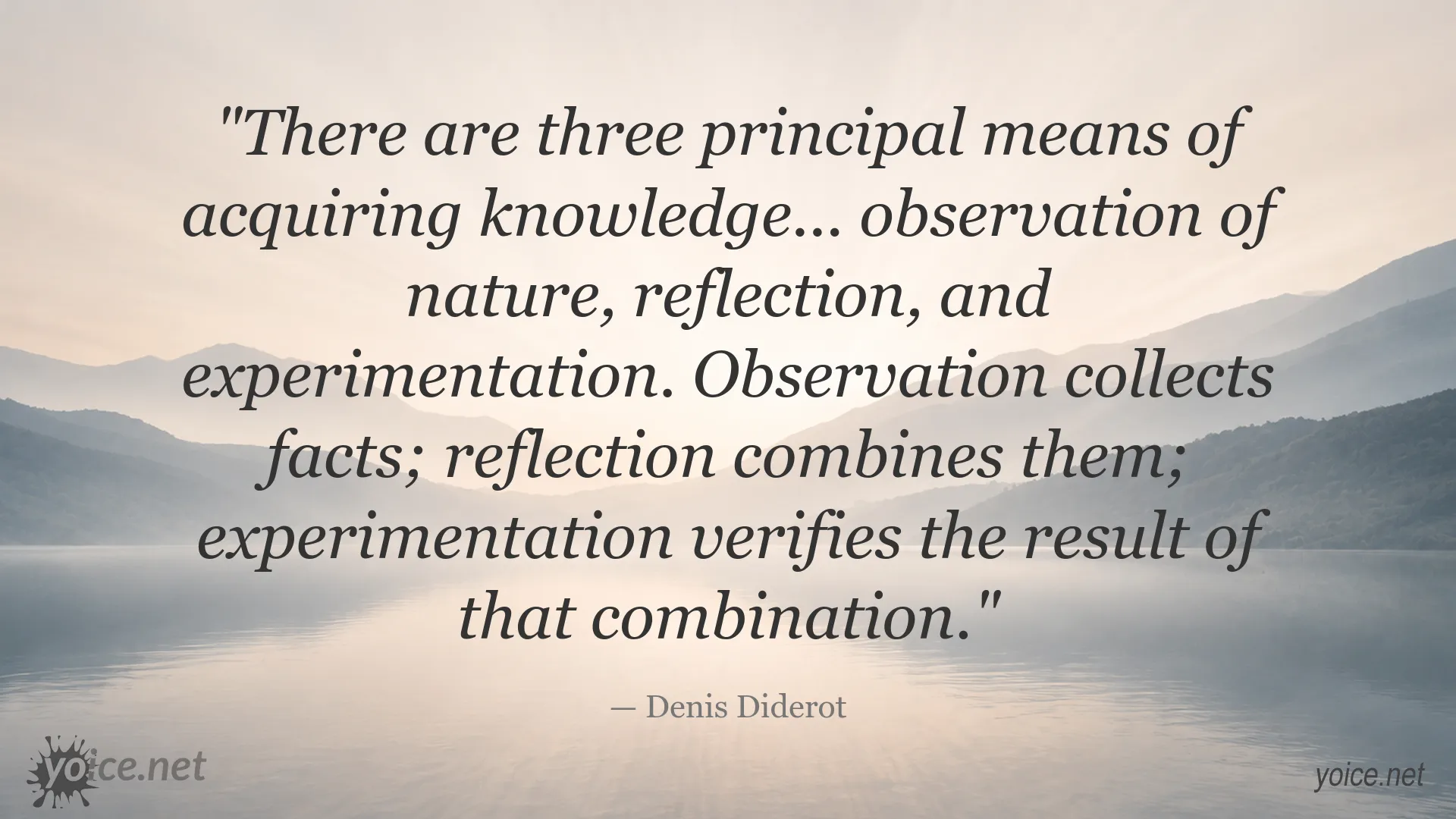 Denis Diderot quote about acquiring knowledge through observation, reflection, and experimentation