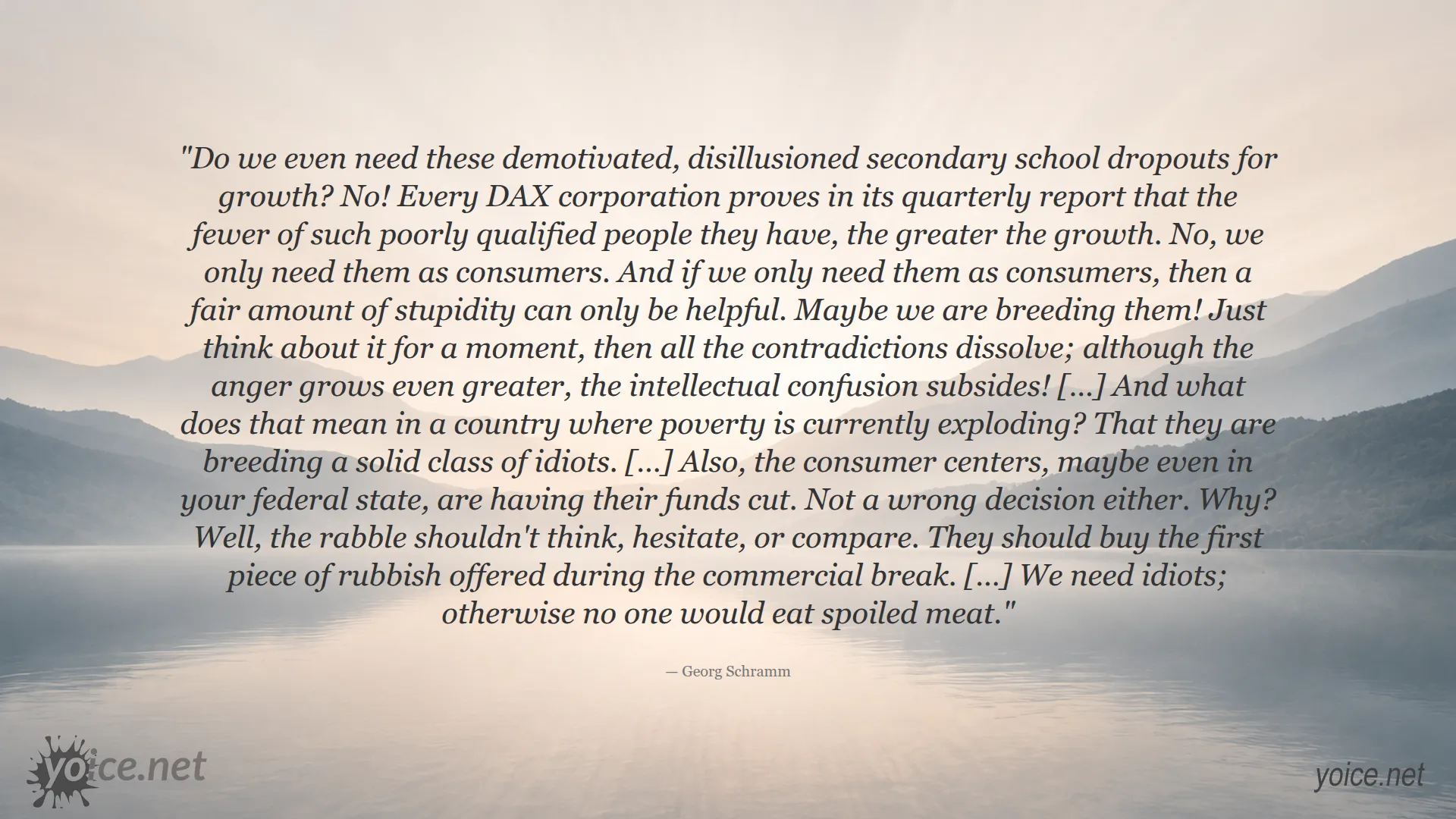 Quote by Georg Schramm discussing the societal role of demotivated secondary school dropouts