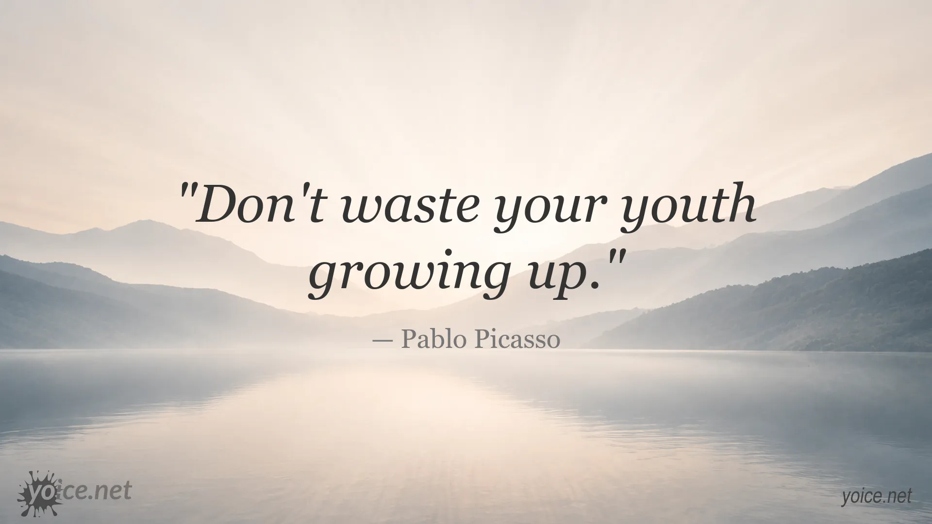 Inspirational Pablo Picasso quote image about preserving youth and imagination