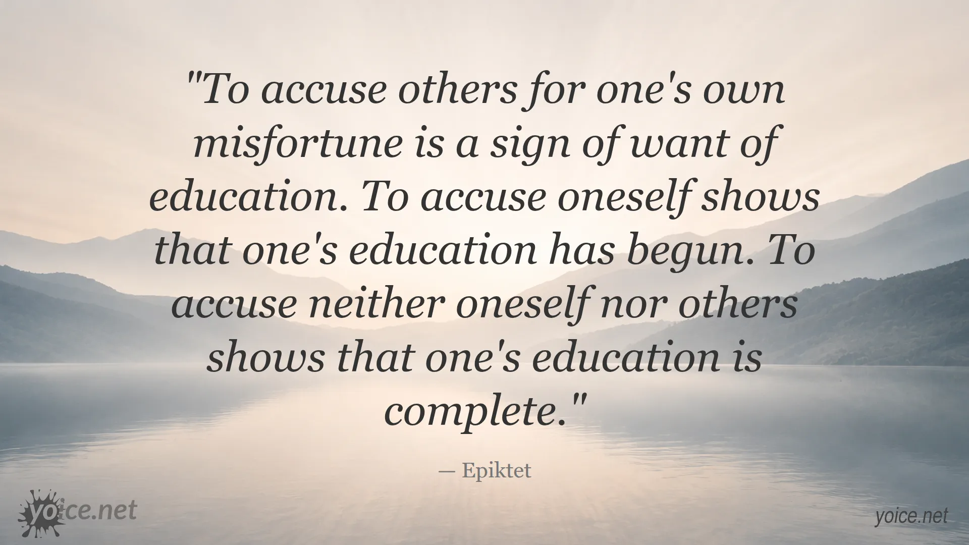Epiktet quote about education, self-reflection, and blame