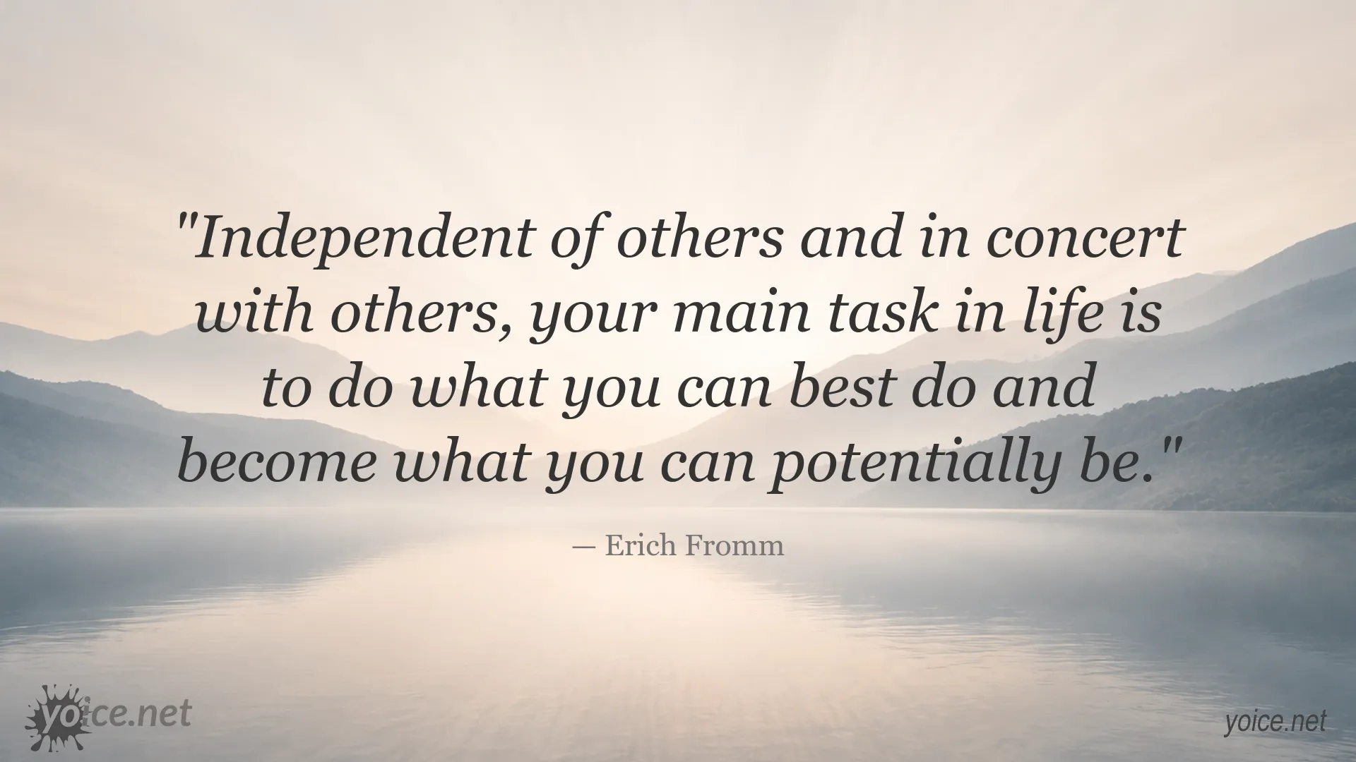 Inspirational quote image about self-realization and life purpose by Erich Fromm