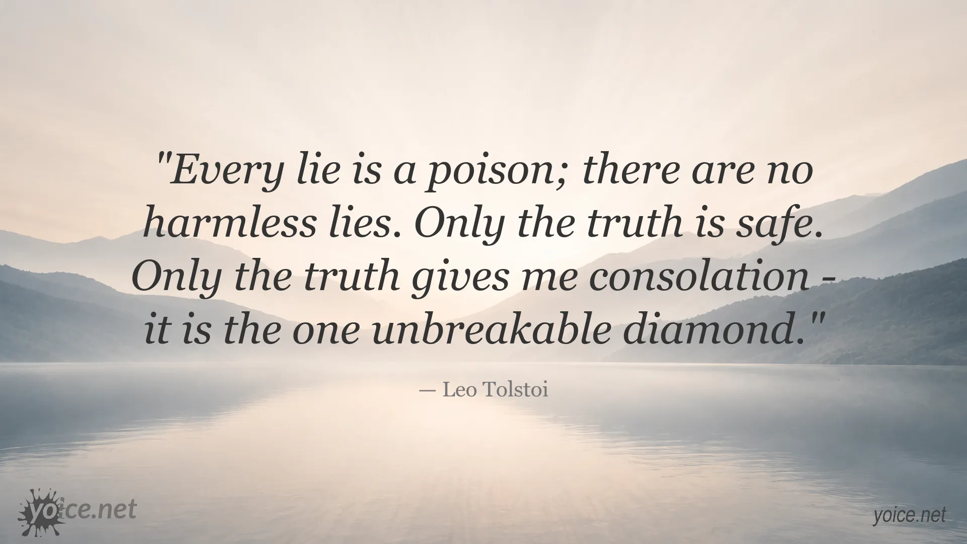 Inspirational quote image featuring Leo Tolstoi's words about lies and truth