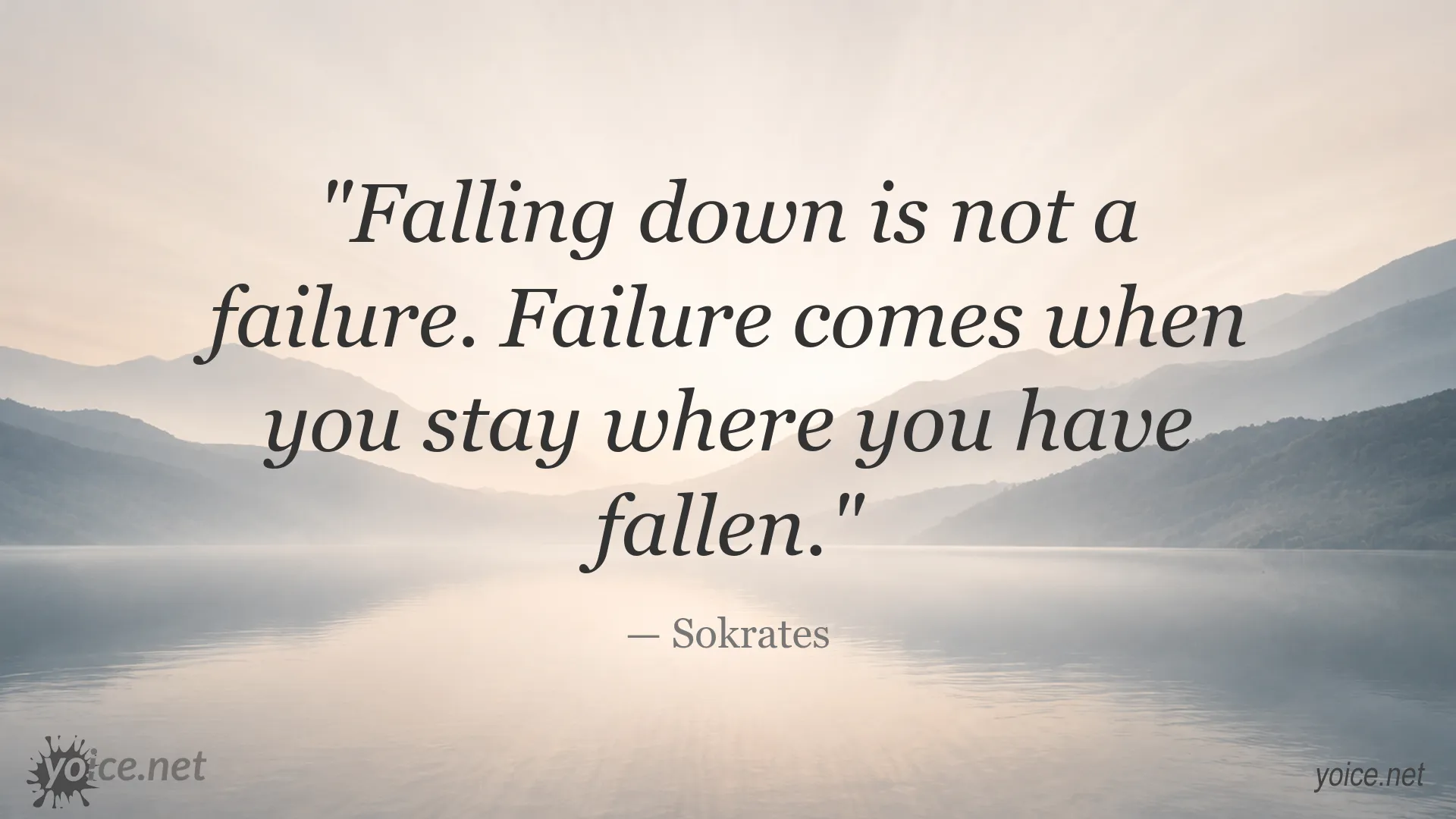 Inspirational quote image featuring a quote by Sokrates about falling down and failure