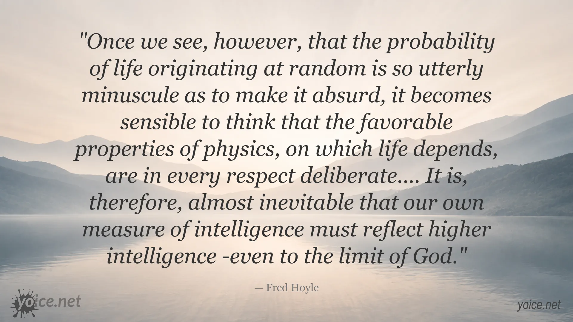 Quote image featuring Fred Hoyle on the probability of life and higher intelligence