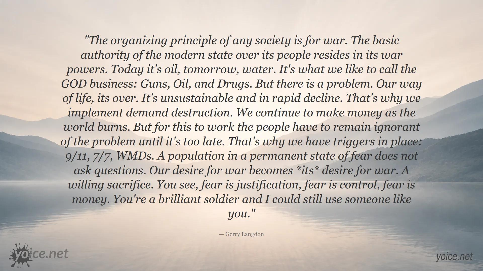 Quote about war, power, and fear by Gerry Langdon from The Veteran