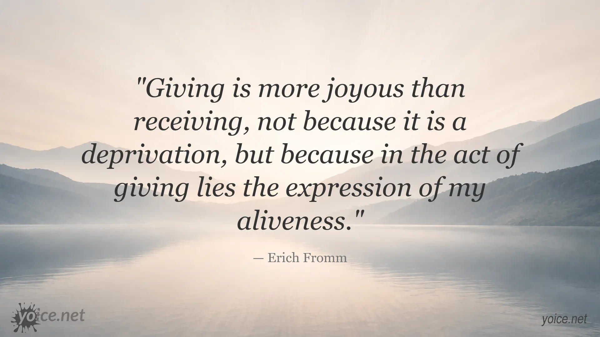 Inspirational quote image about the joy of giving by Erich Fromm