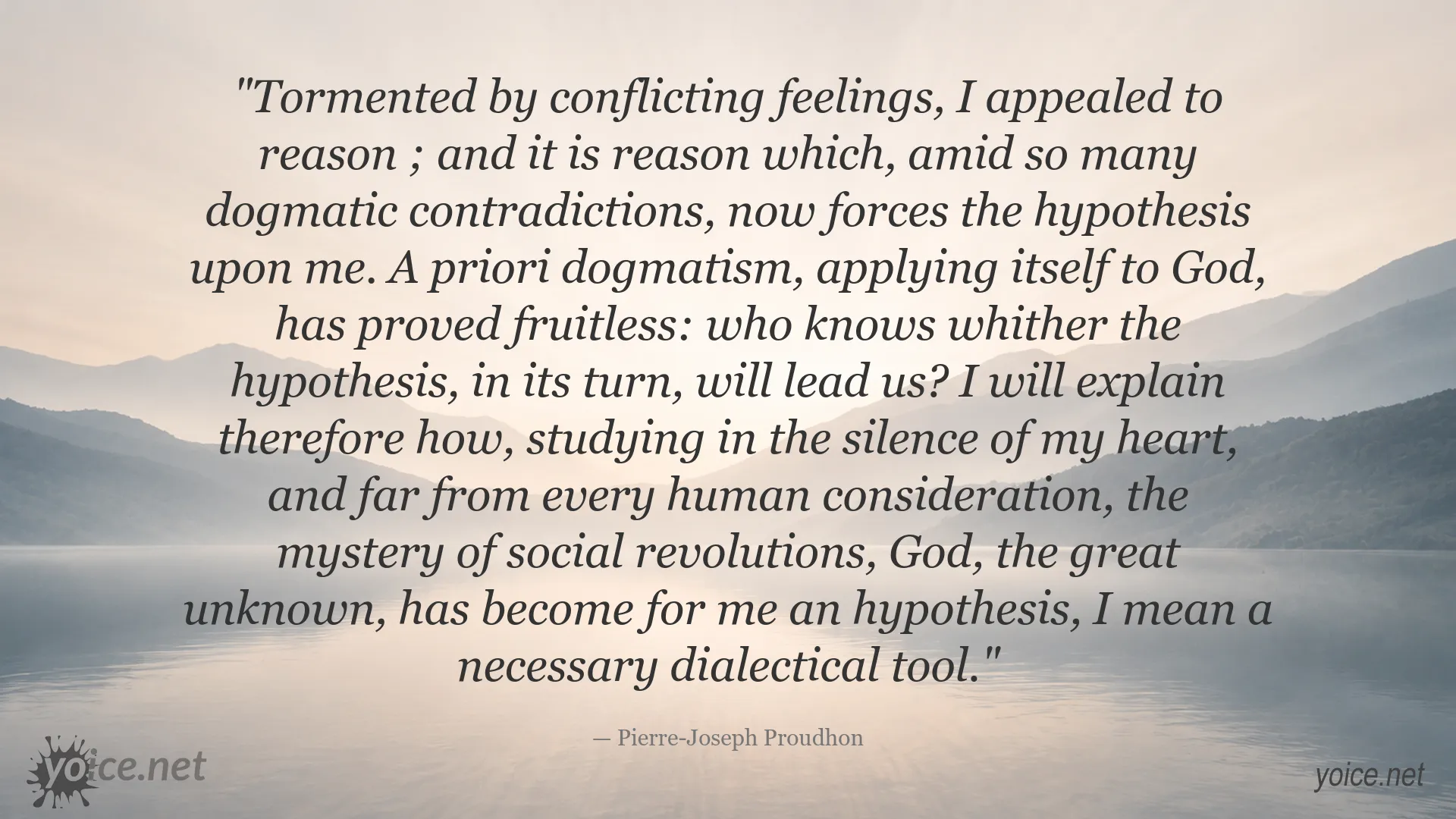 Quote image featuring Pierre-Joseph Proudhon on God as a hypothesis