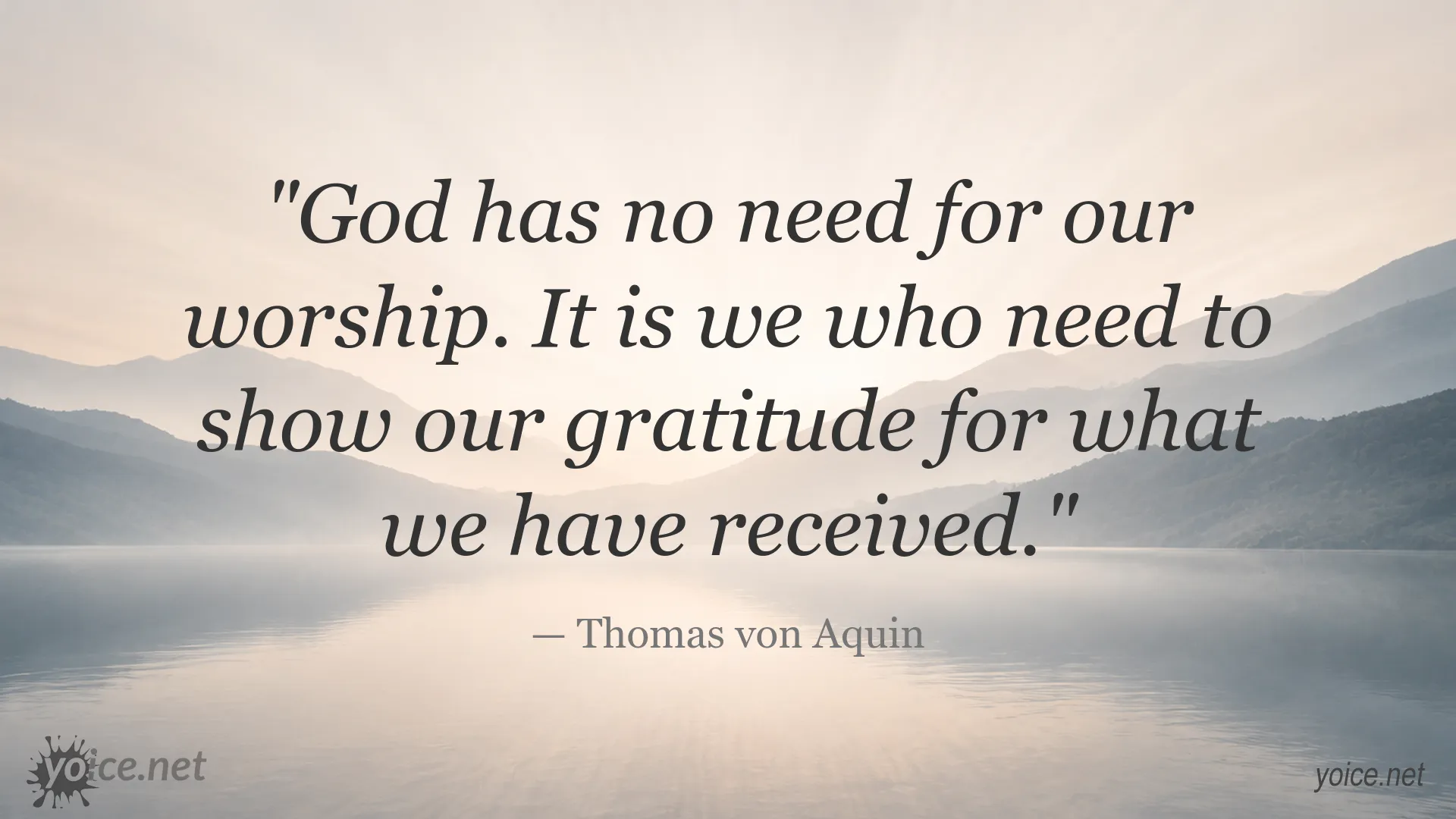 Quote image featuring a reflection on worship and gratitude by Thomas von Aquin