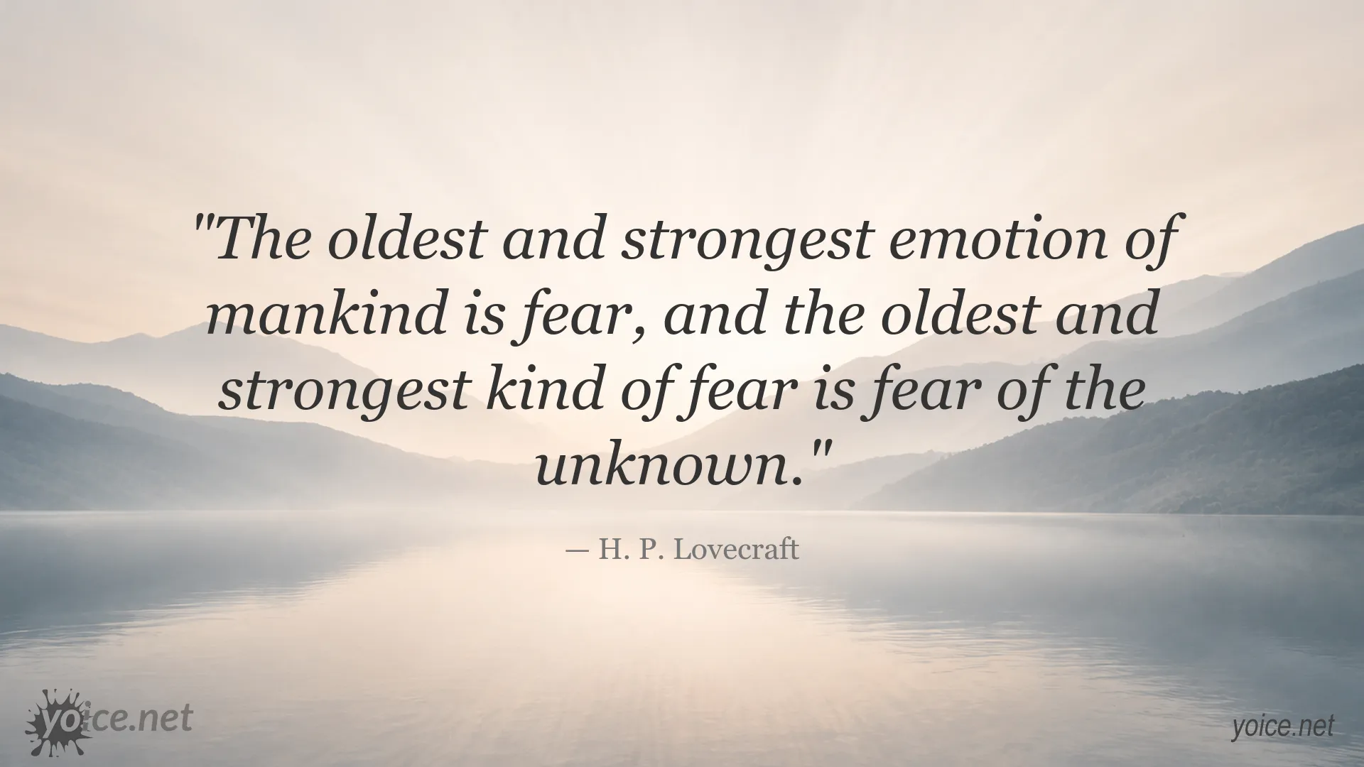 Inspirational quote image attributed to H. P. Lovecraft about fear and the unknown