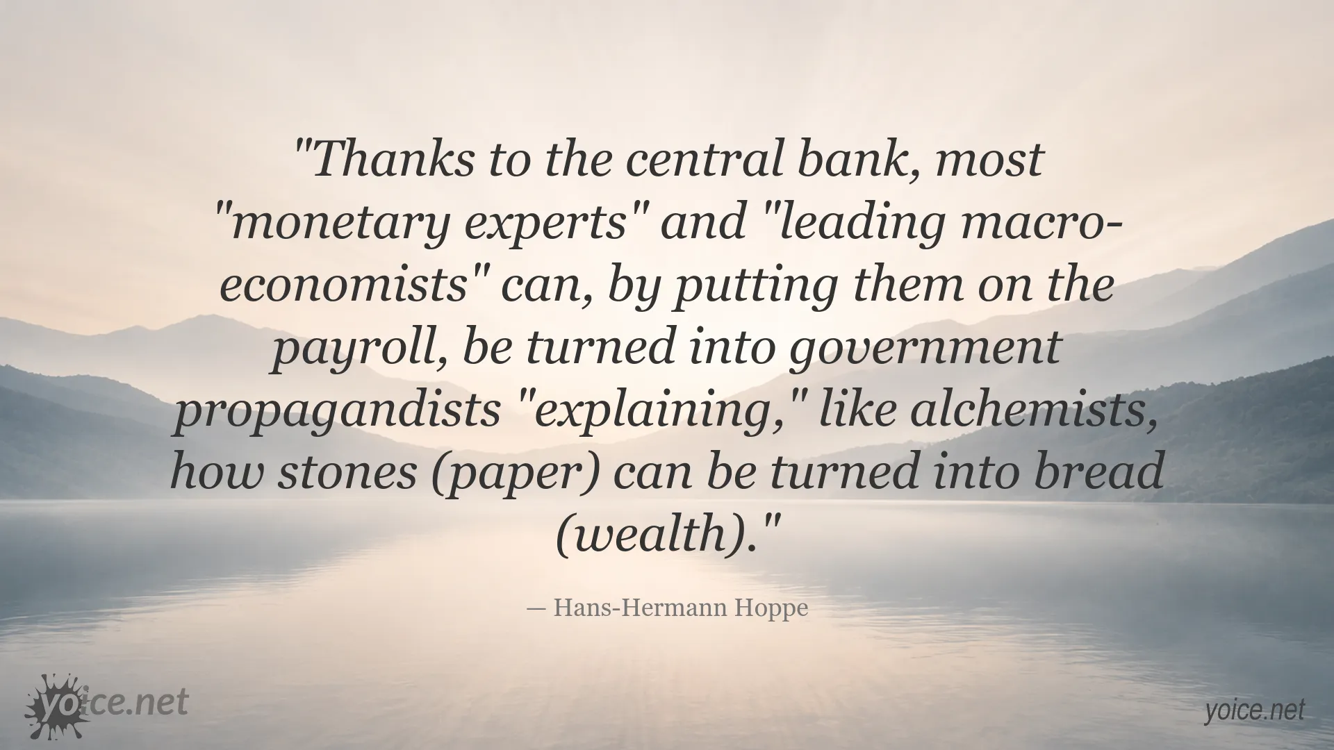 Hans-Hermann Hoppe quote about central banks, monetary experts, and government propaganda