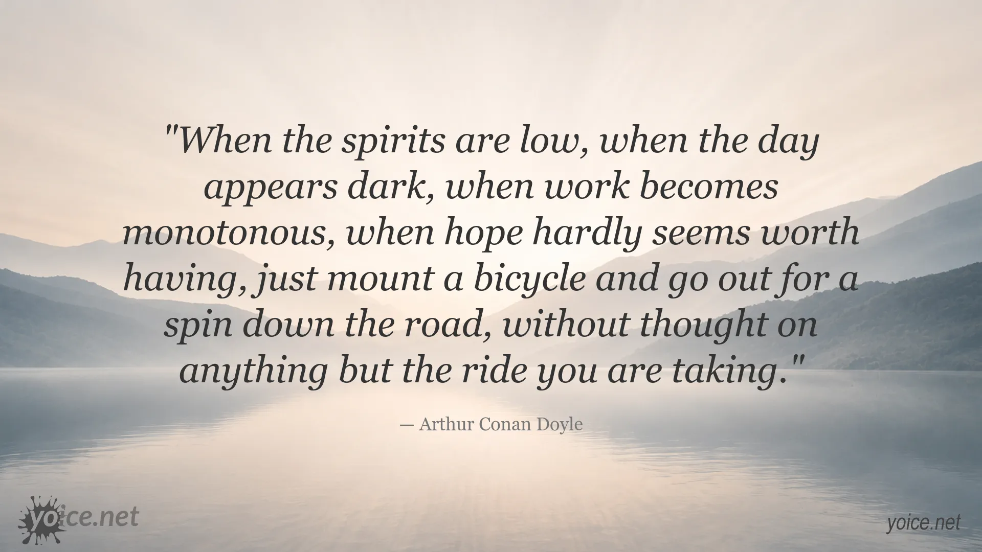 Inspirational bicycling quote graphic attributed to Arthur Conan Doyle