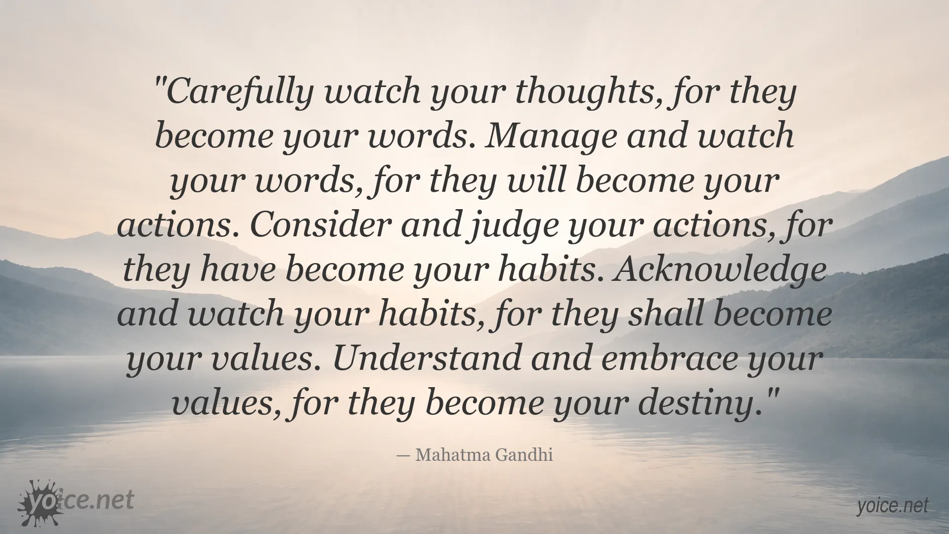 Inspirational Mahatma Gandhi quote image about thoughts, words, actions, habits, values, and destiny