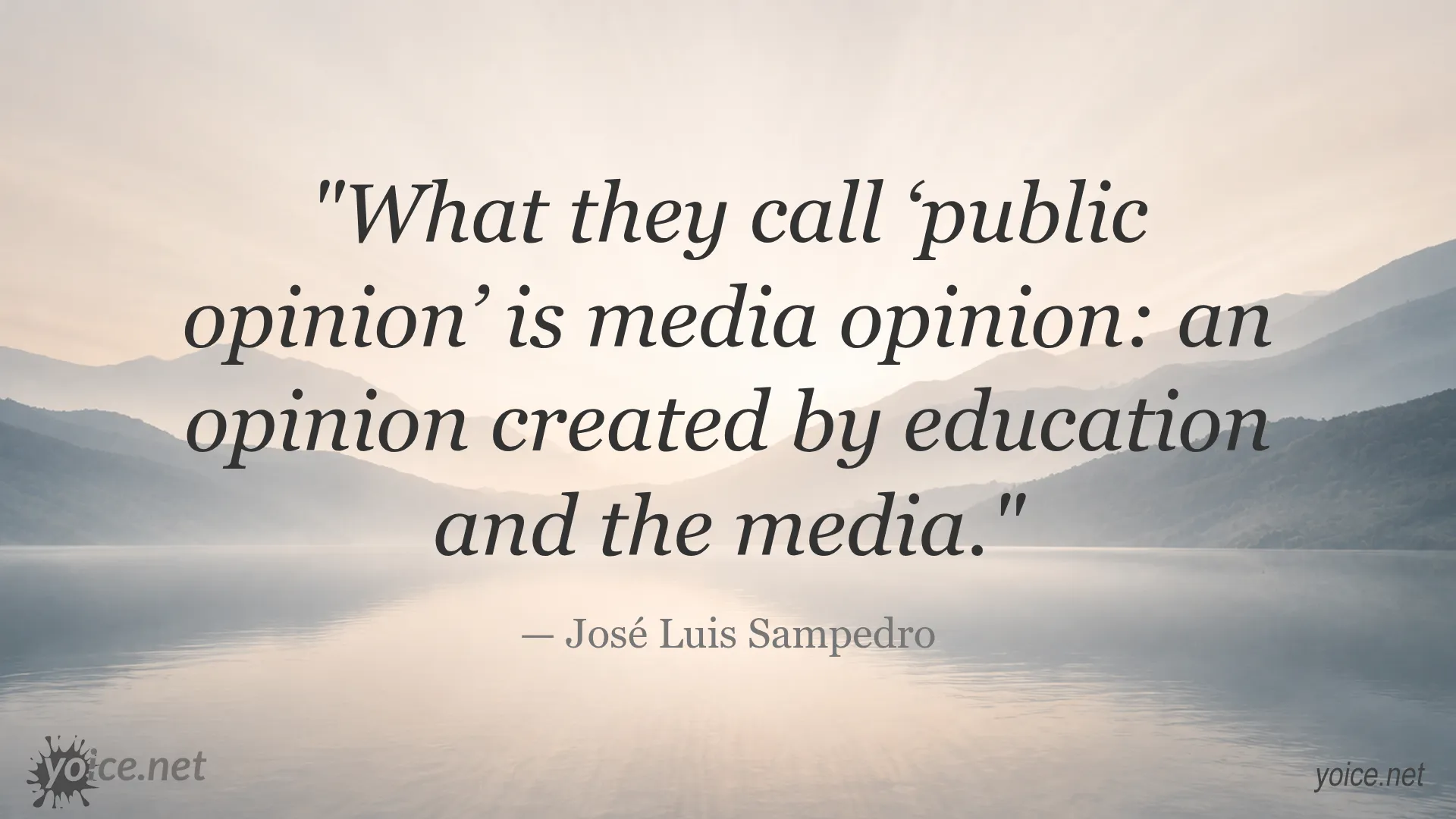 Quote about public opinion by José Luis Sampedro highlighting media influence