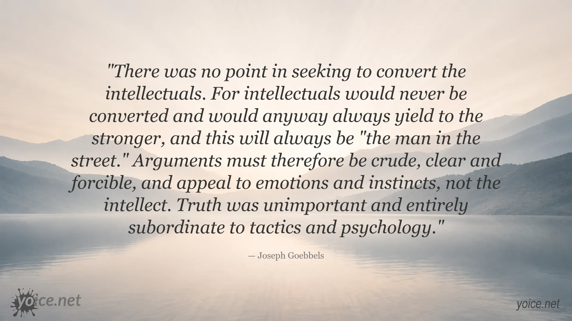 Quote image featuring Joseph Goebbels on propaganda, emotions, and public opinion