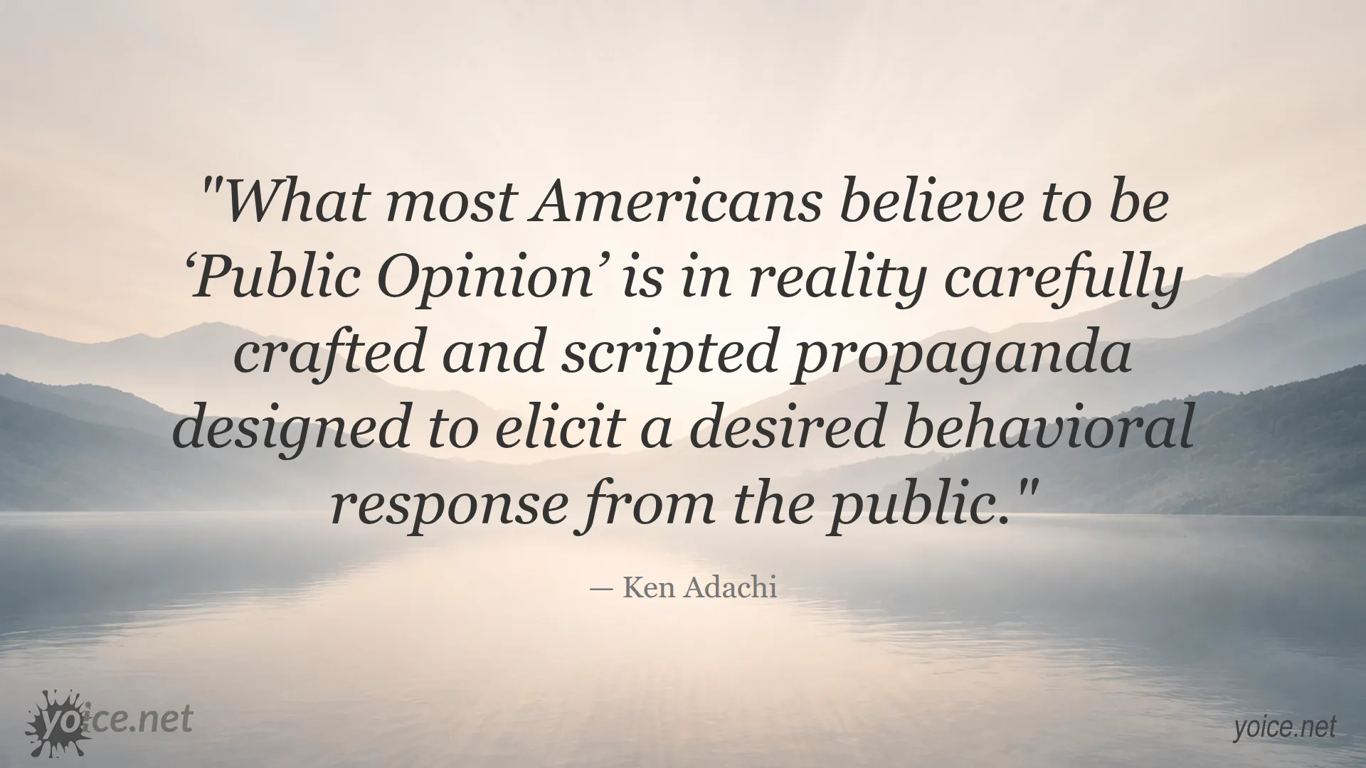 Ken Adachi quote about public opinion being crafted propaganda