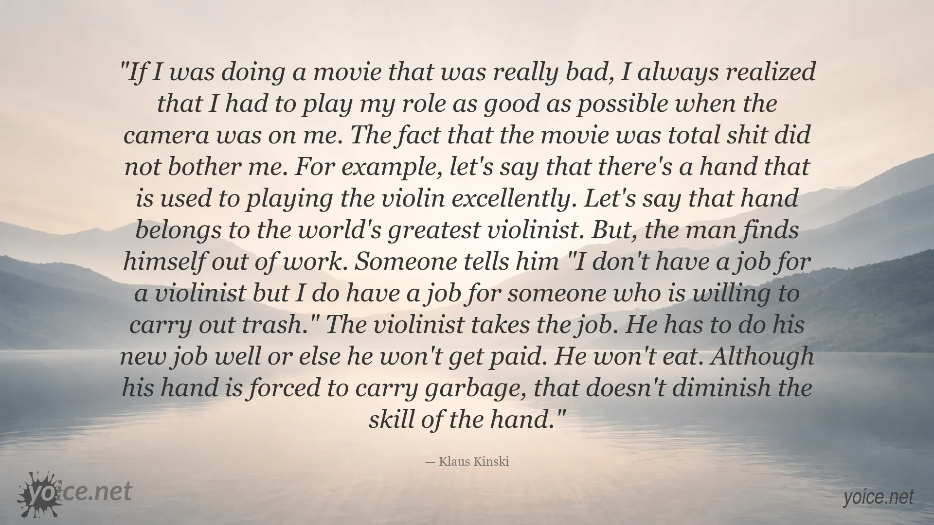 Klaus Kinski quote image about professionalism, skill, and doing every job well
