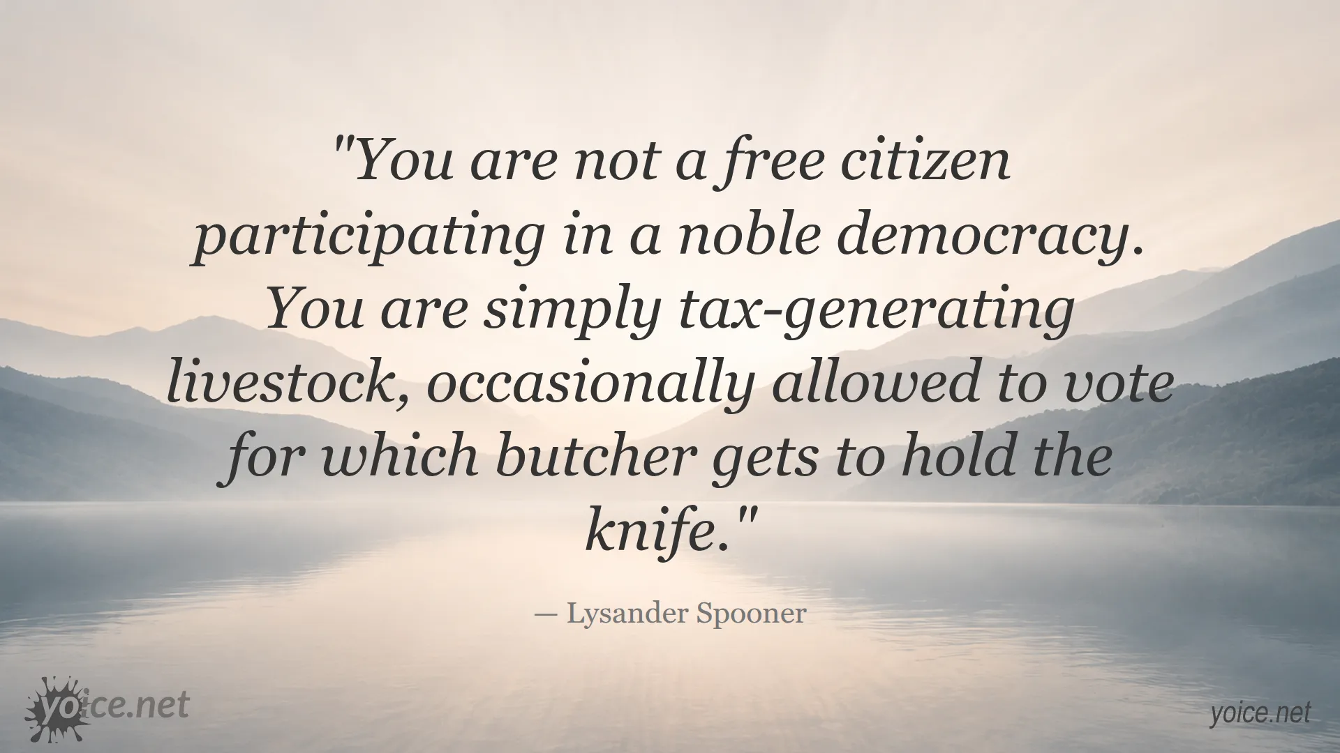 Inspirational quote by Lysander Spooner about freedom and democracy