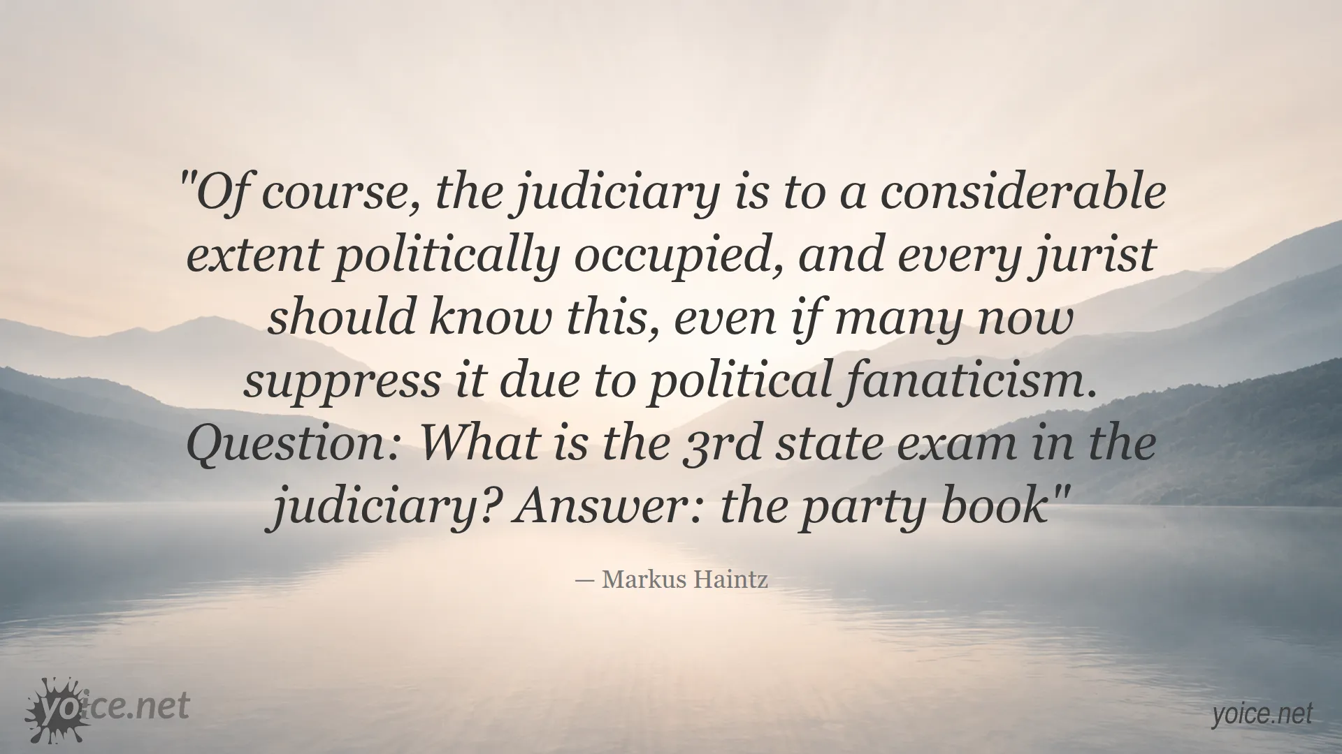 Quote image featuring Markus Haintz on political influence in the judiciary