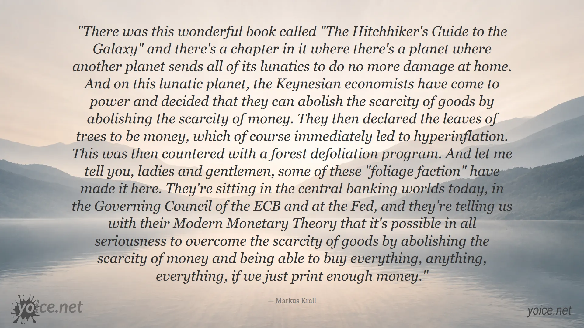 Quote by Markus Krall explaining the dangers of Modern Monetary Theory and money creation