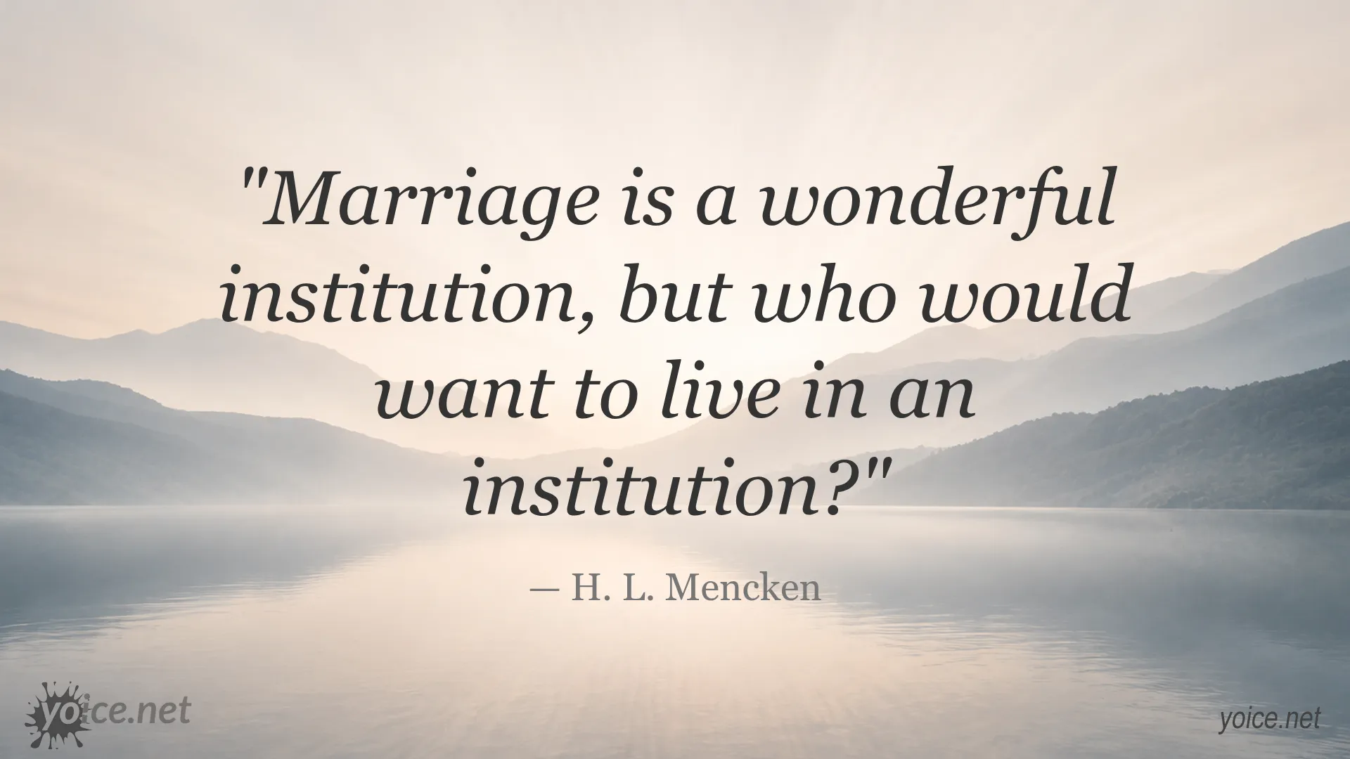 Inspirational marriage quote graphic attributed to H. L. Mencken