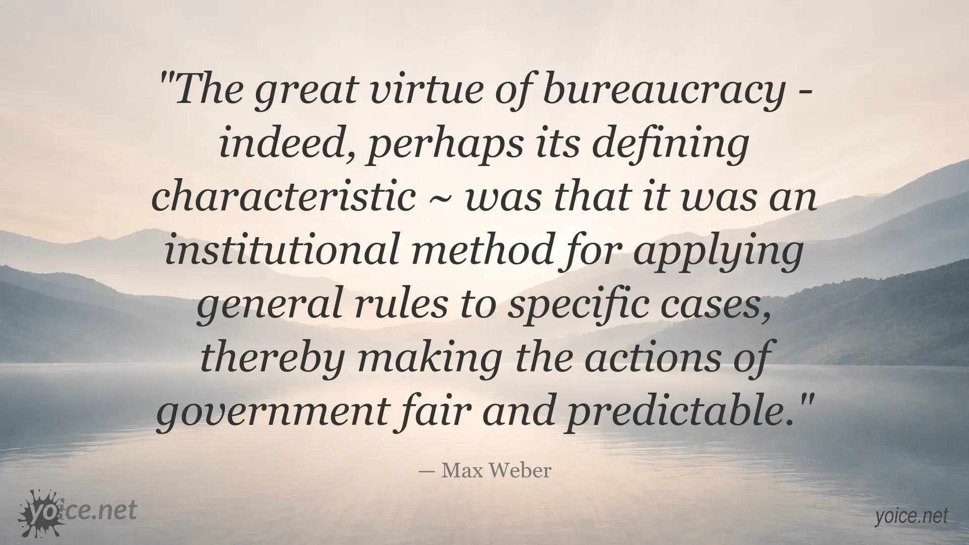 Max Weber quote about the virtue of bureaucracy and fair, predictable government