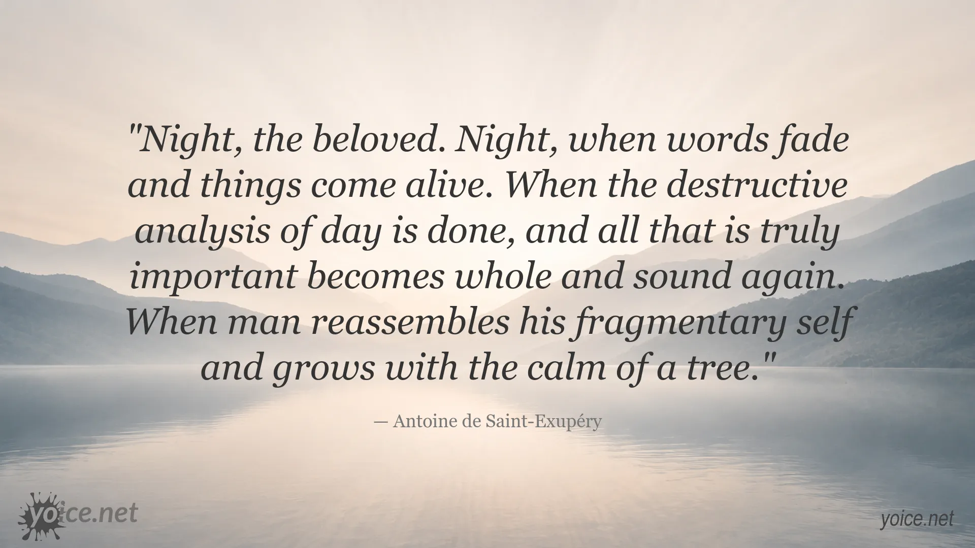 Night and serenity quote image attributed to Antoine de Saint-Exupéry