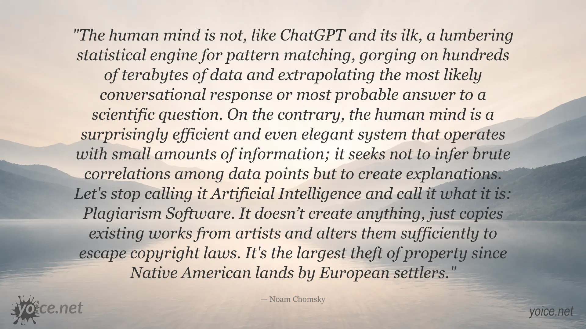 Quote by Noam Chomsky comparing artificial intelligence to plagiarism software