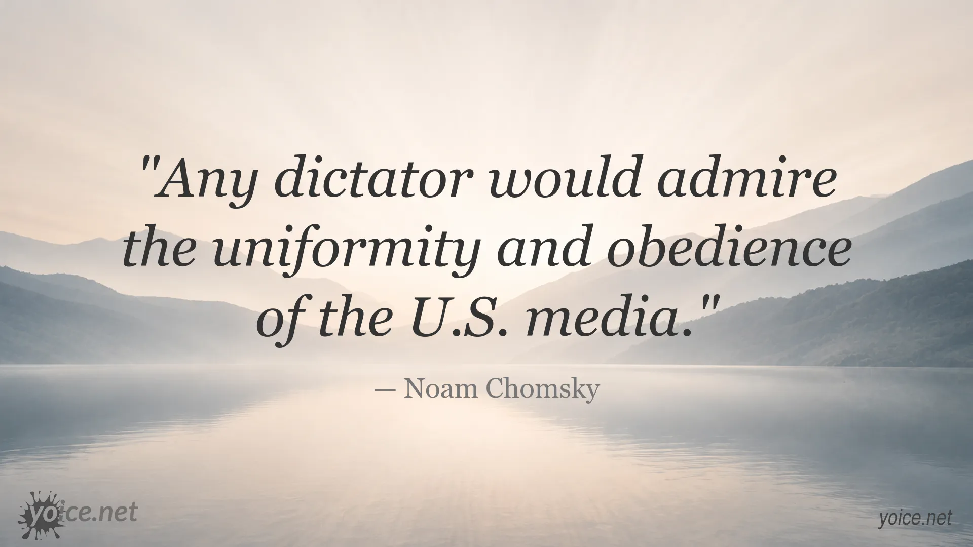 Quote image featuring Noam Chomsky on the uniformity of U.S. media