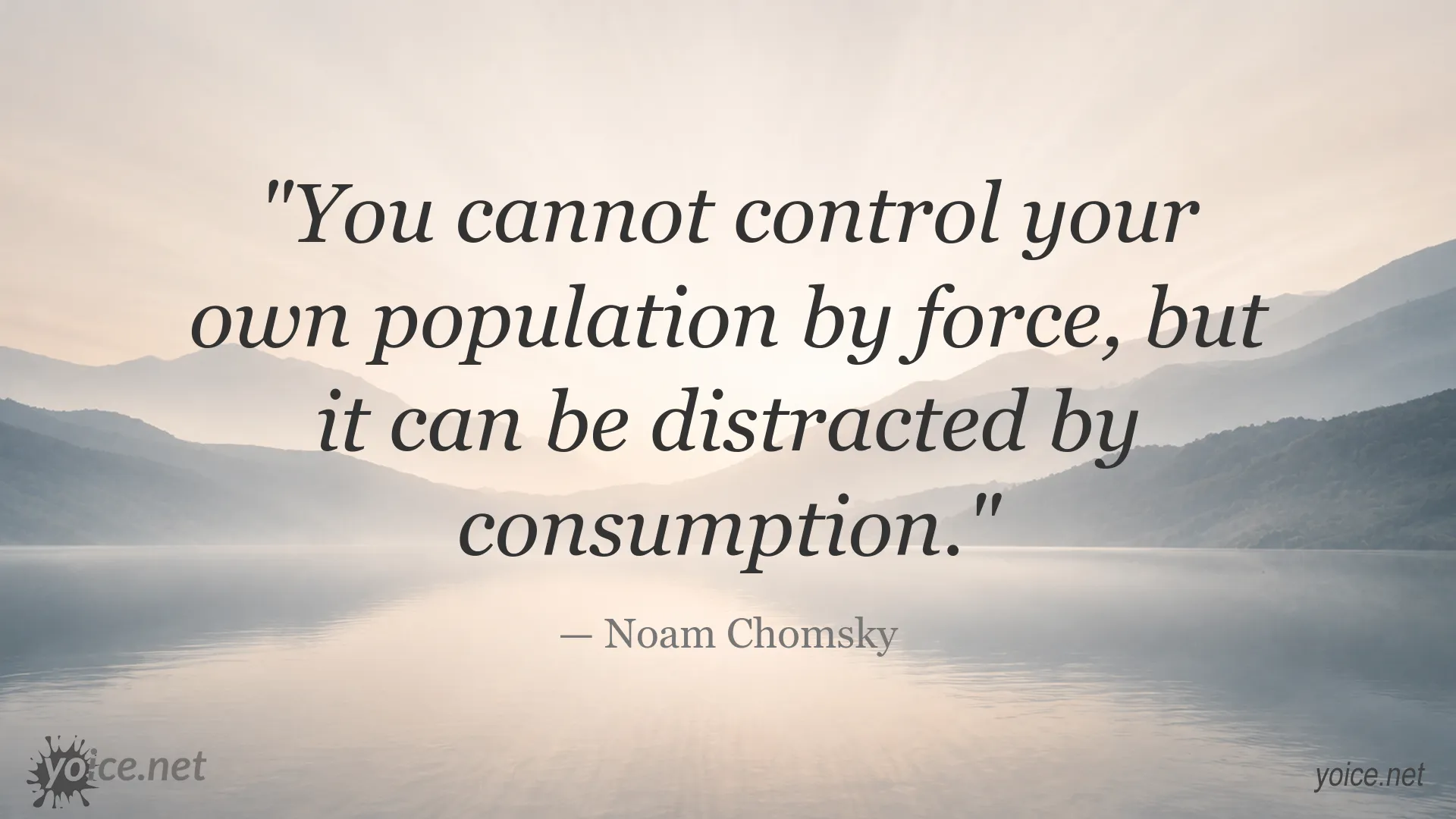 Inspirational quote image attributed to Noam Chomsky about population control and consumption