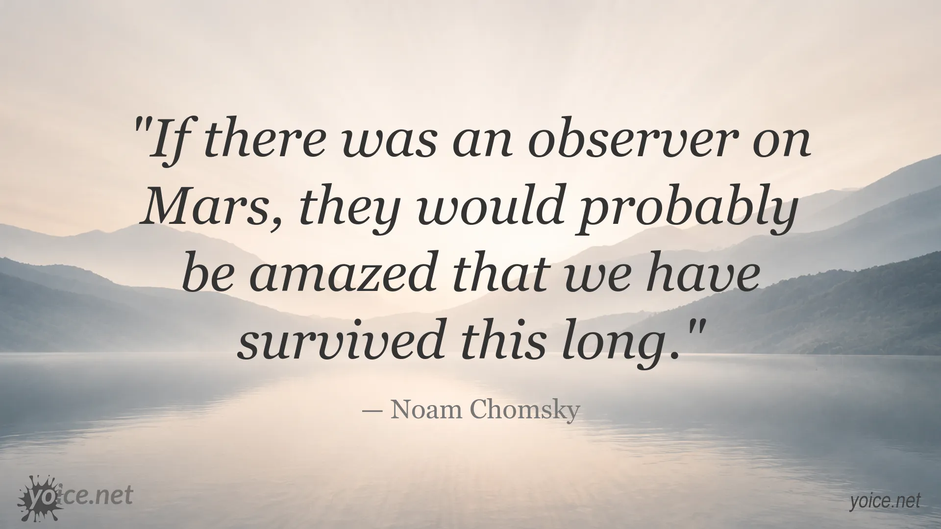 Quote image featuring Noam Chomsky's reflection on humanity's survival