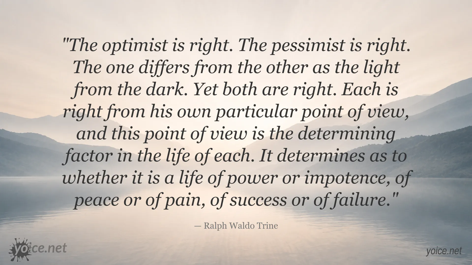 Optimist and pessimist quote image by Ralph Waldo Trine about perspective and life