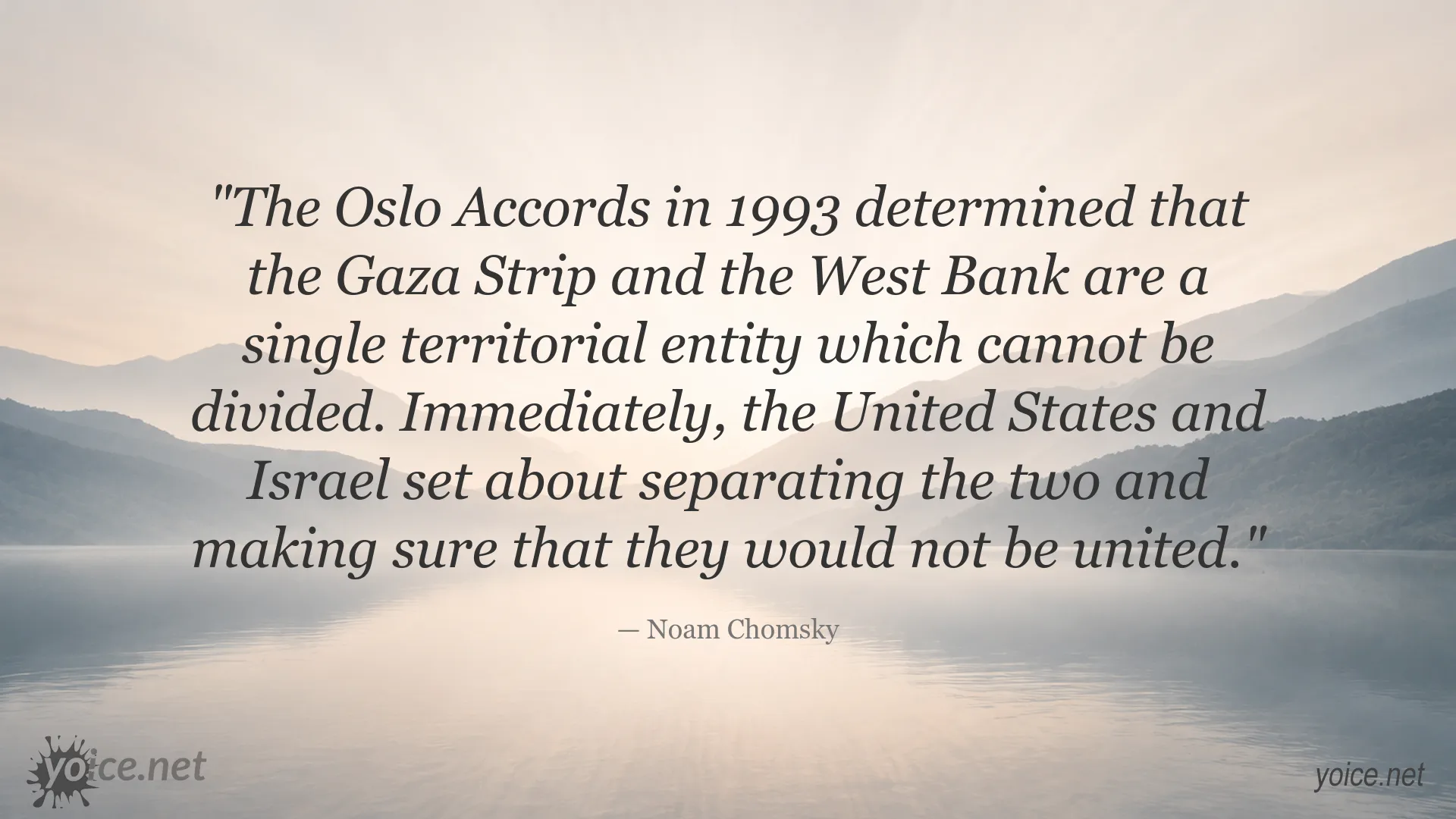 Quote image featuring Noam Chomsky on the Oslo Accords and territorial unity