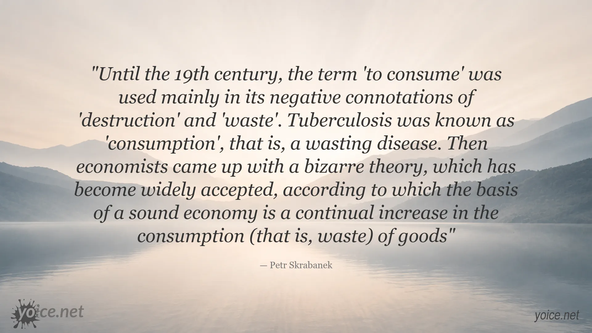 Petr Skrabanek quote about consumption, waste, and the economy