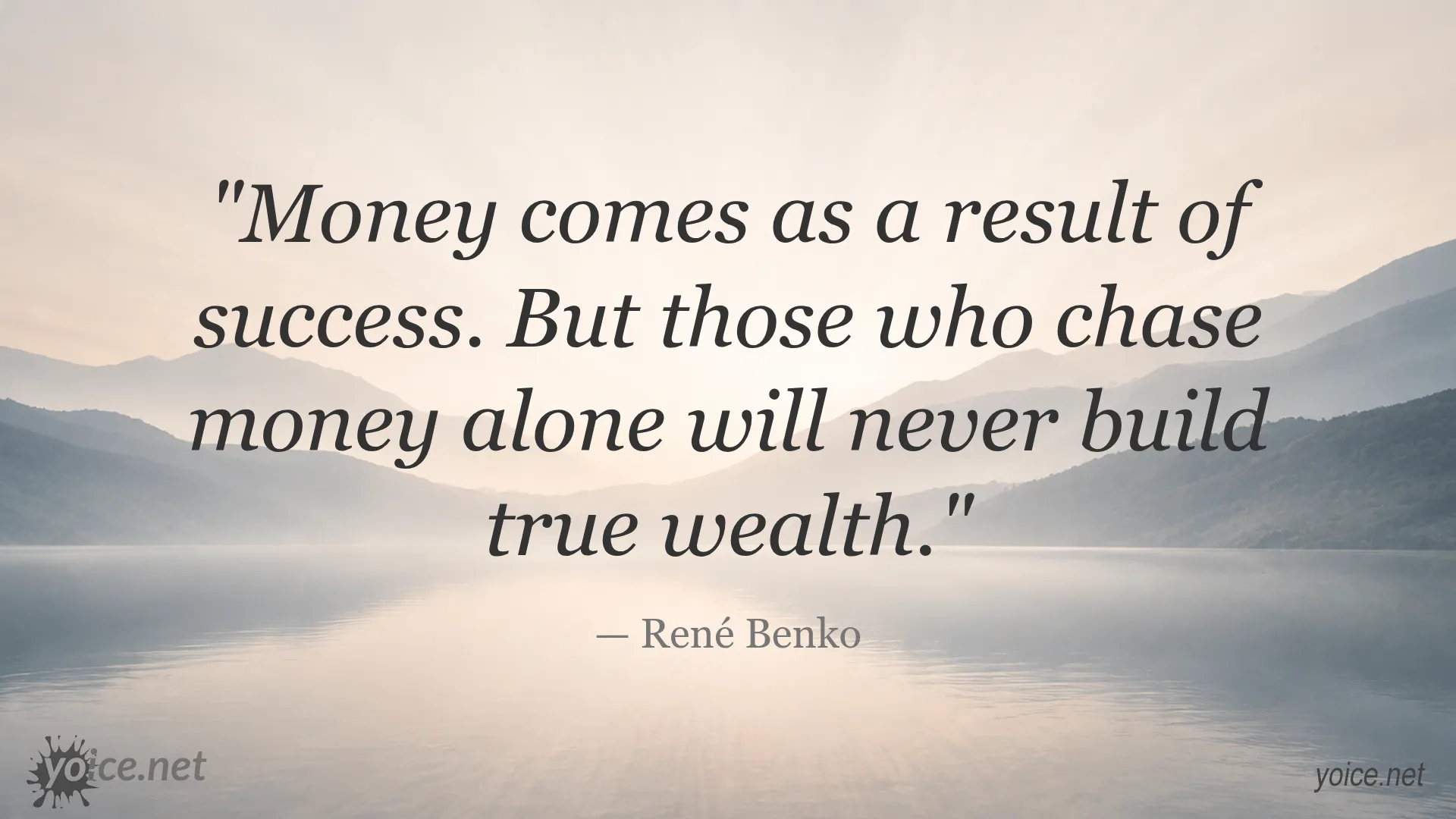 Inspirational quote about money and success by René Benko