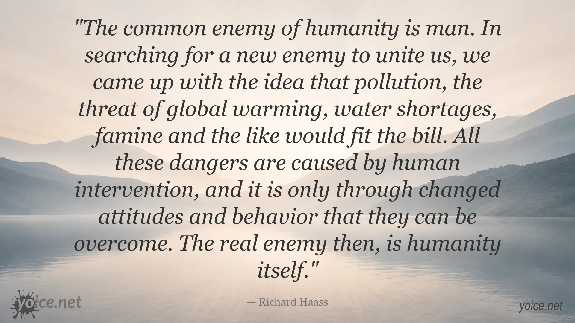 Quote by Richard Haass about humanity being the common enemy due to environmental issues
