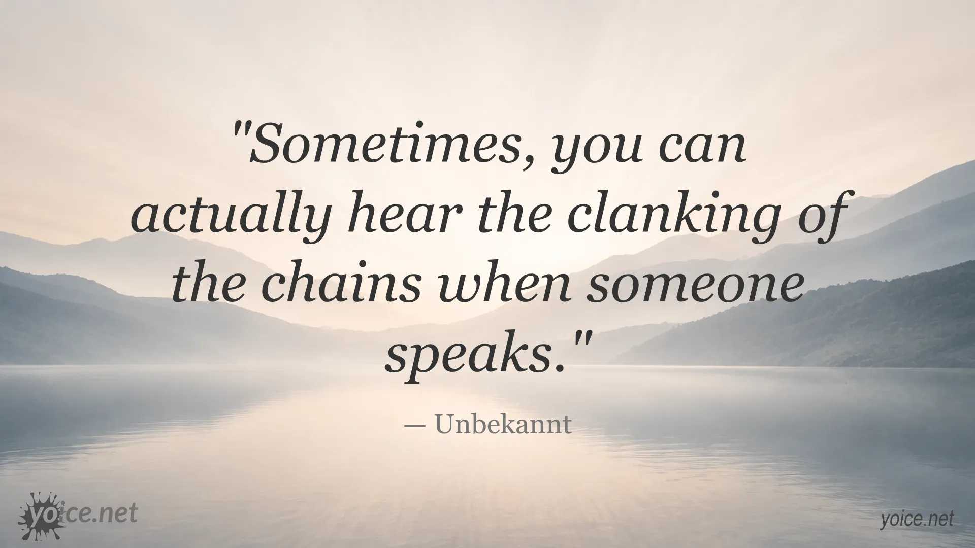 Inspirational quote image by Unbekannt about hearing the clanking of chains when someone speaks