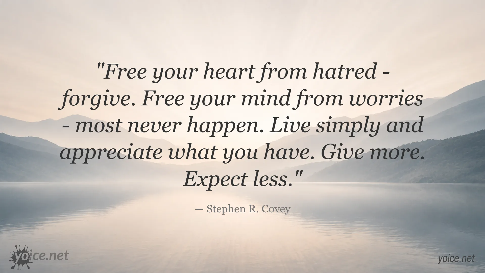 Stephen R. Covey quote image about forgiveness, peace of mind, simplicity, and gratitude